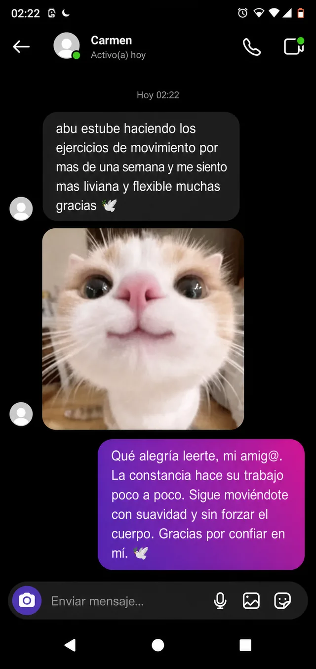 Captura real de conversación con Carmen