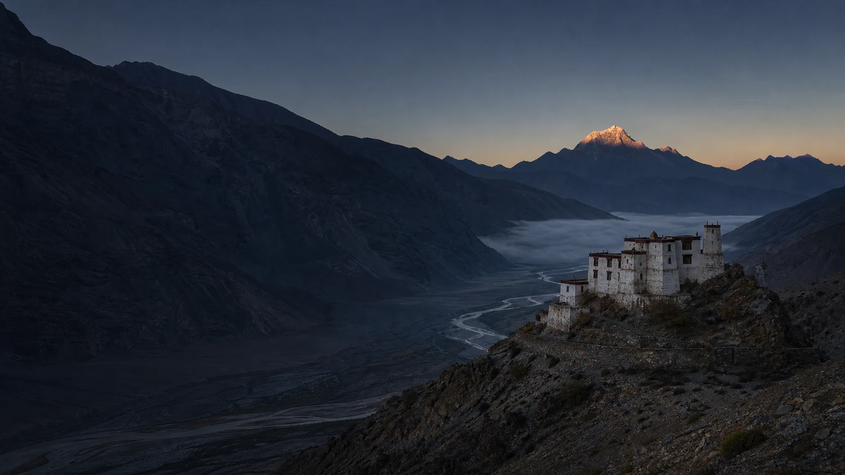 Valle del Himalaya al amanecer