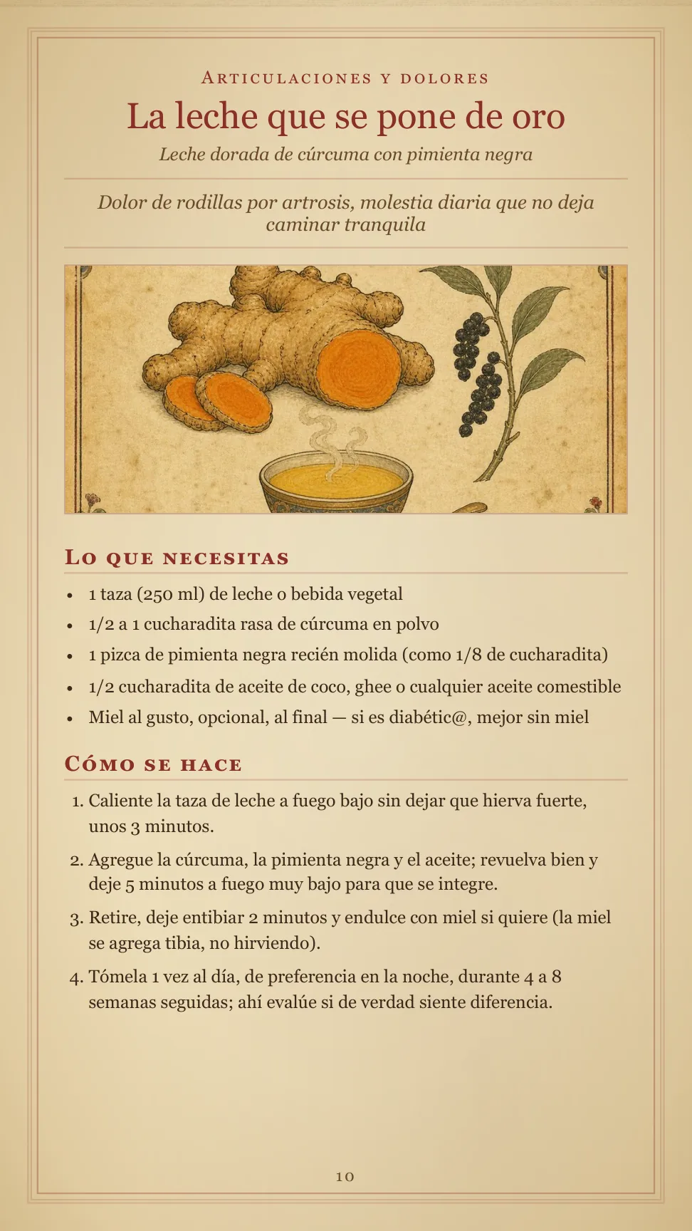 Página real de la leche dorada de cúrcuma, con lo que necesitas y cómo se hace
